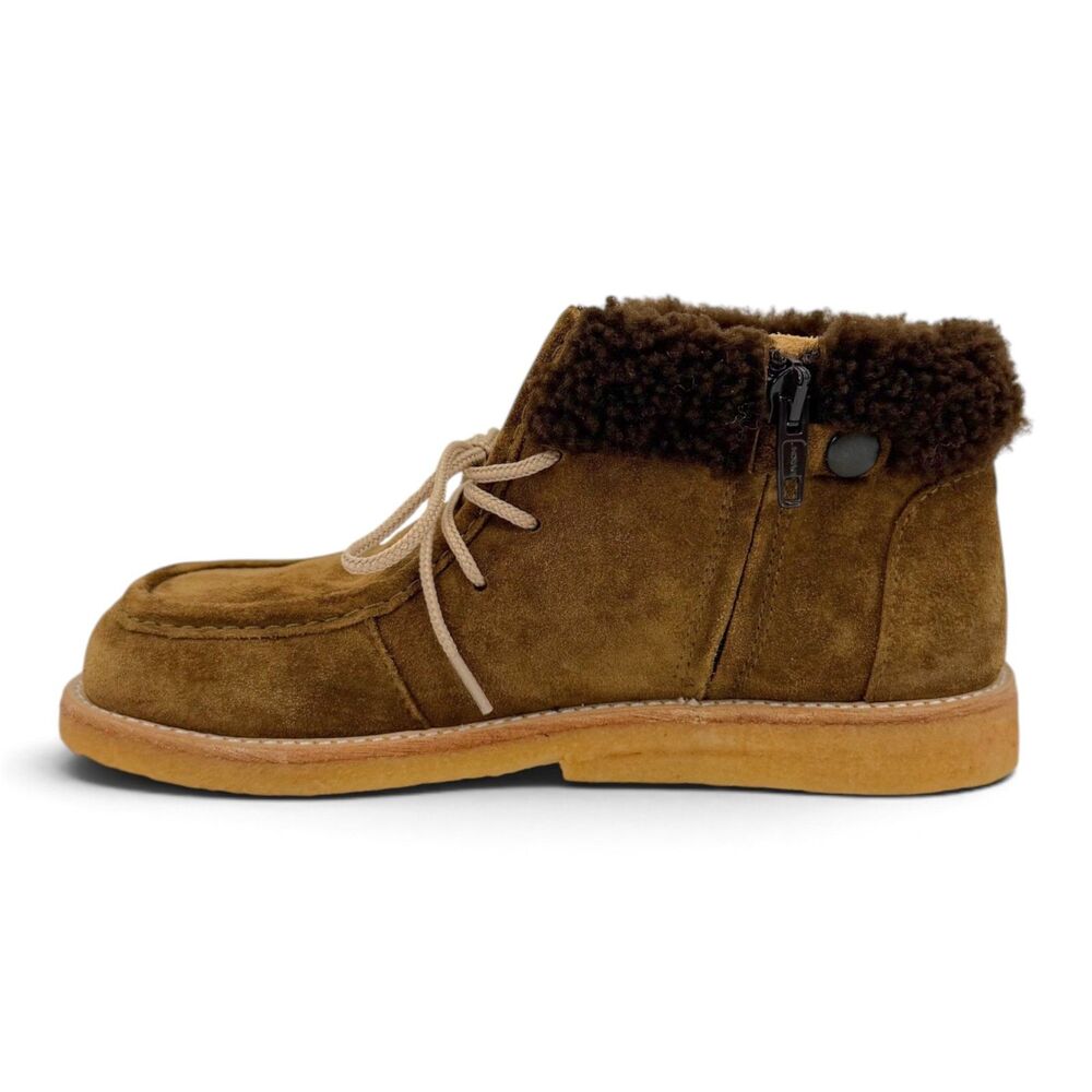NEW Angulus Kid's Suede Chukka Moccasin Boot Shearling Trim Apron Toe Brown EU32 - Picture 8 of 12
